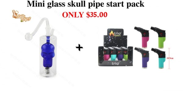 Mini glass skull pipe starter pack
